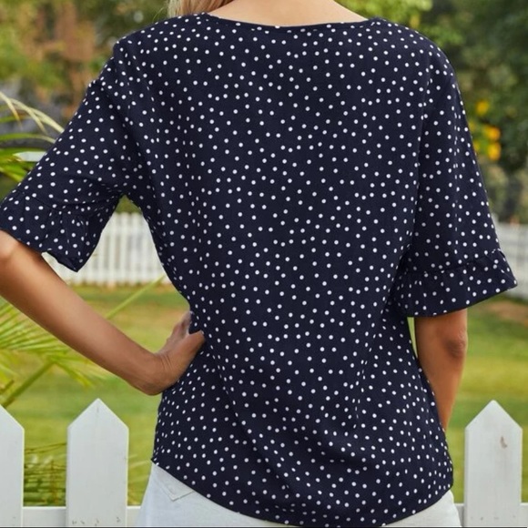 NAVY BLUE POLKA DOT BLOUSE - Picture 2 of 3